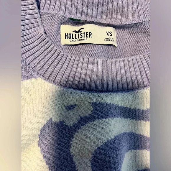 Hollister Cropped Pullover Sweater Top Hippie Floral Purple Lavender White - Picture 5 of 5